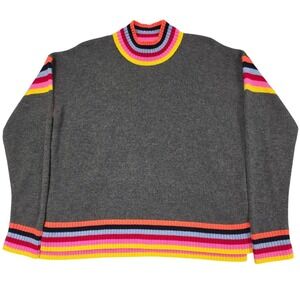 100% Cashmere Aqua Girl Sweater Multi Color Rainbow Stripes Crewneck Kids XL EUC